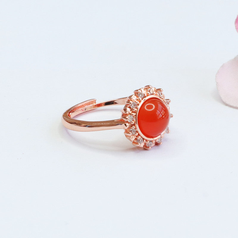 Sunlight Spark Agate Ring with Zircon Accent