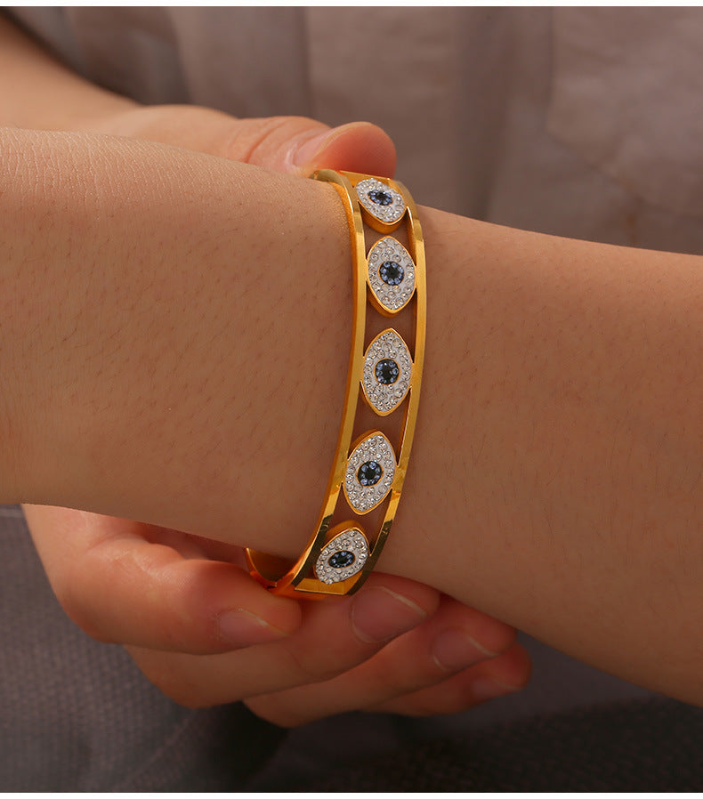 Geometric Texture Zircon Dripping Gold-Plated Titanium Steel Bracelet