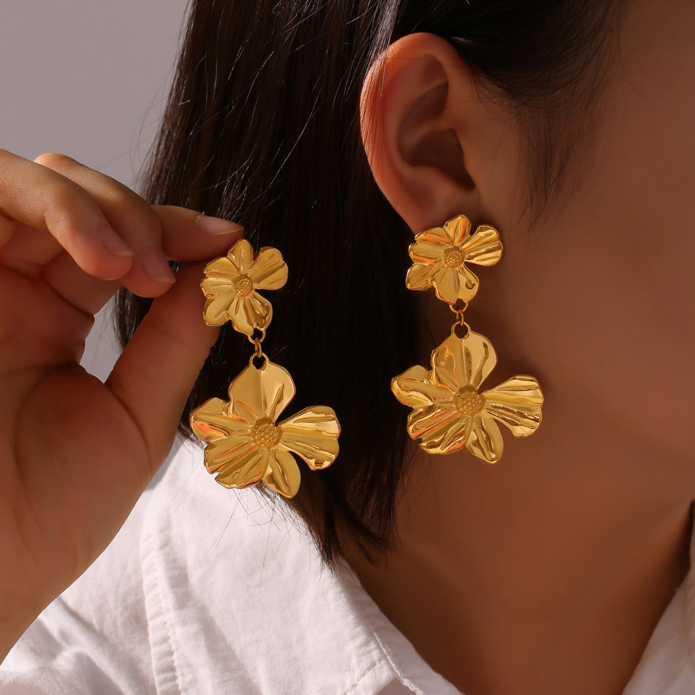 Retro Chic Floral Fusion Titanium Earrings