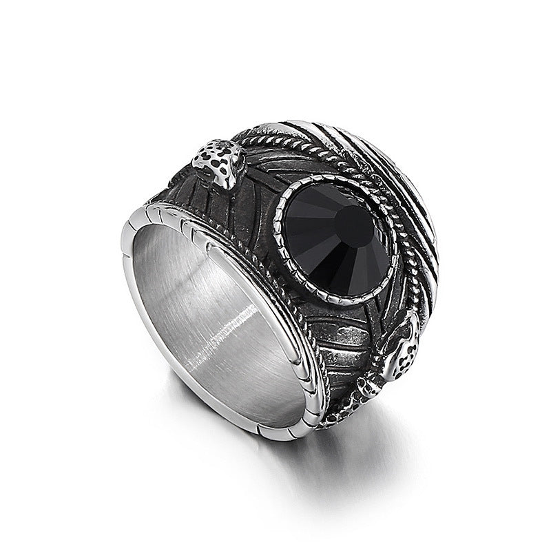 Titanium Steel Double Snake Ring with Crystal Inlay - Punk Style for Men