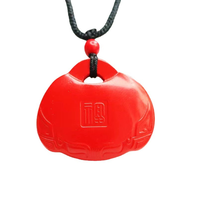 Vermilion Ruyi Blessing Pendant with Cinnabar Stone