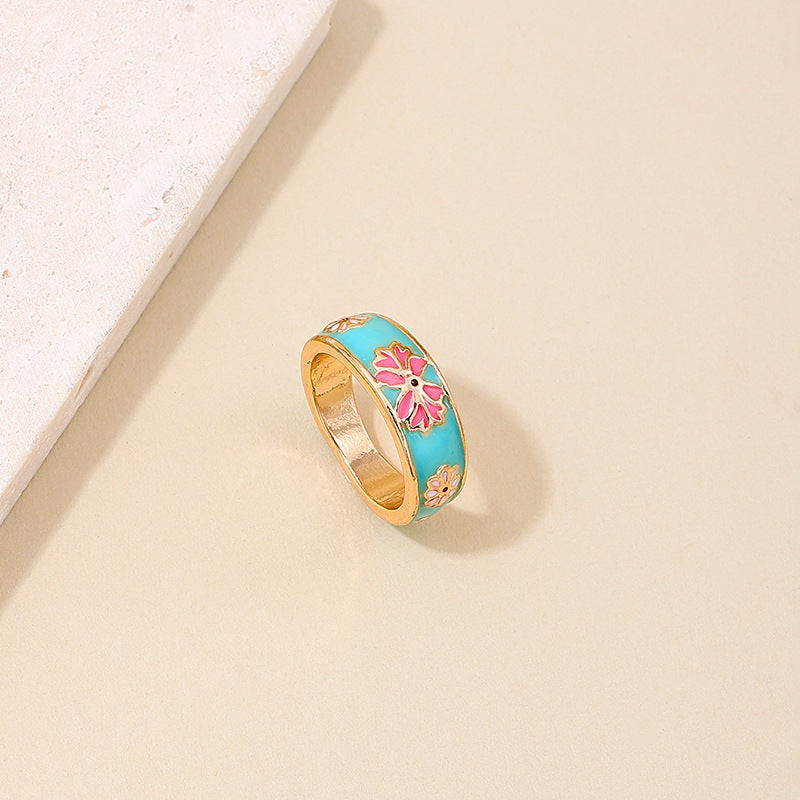 Luxurious Geometric Flower Drop Glaze Ring - Vienna Verve Collection