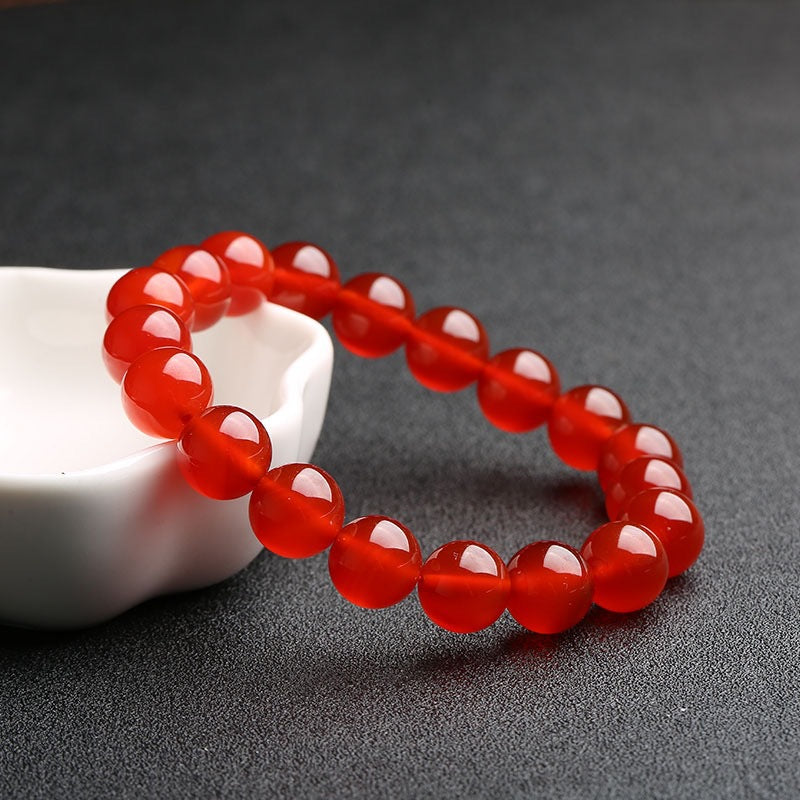 Red and Black Agate Sterling Silver Bead Bracelet