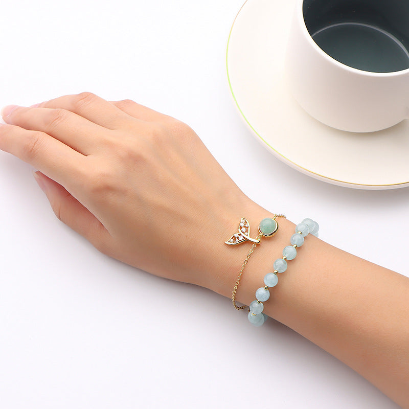 Aquamarine Double Layered Sterling Silver Bracelet