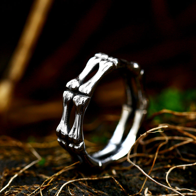 Edgy Vintage Stainless Steel Skull Bone Ring for Men - Wholesale Titanium Steel Jewelry Sizes 8-13