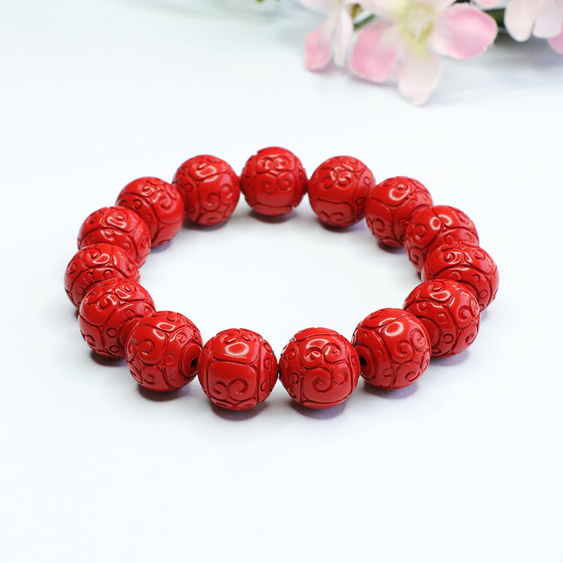 Red Sand Auspicious Cloudscape Cinnabar Bead Bracelet