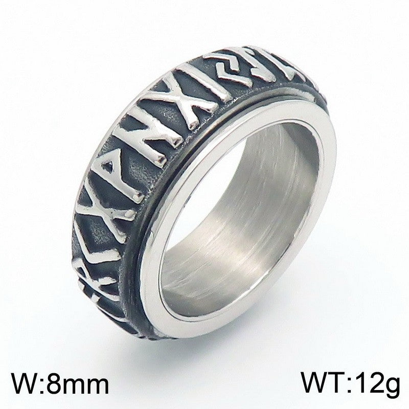 Customizable Stainless Steel Punk Viking Text Rotating Ring for Men