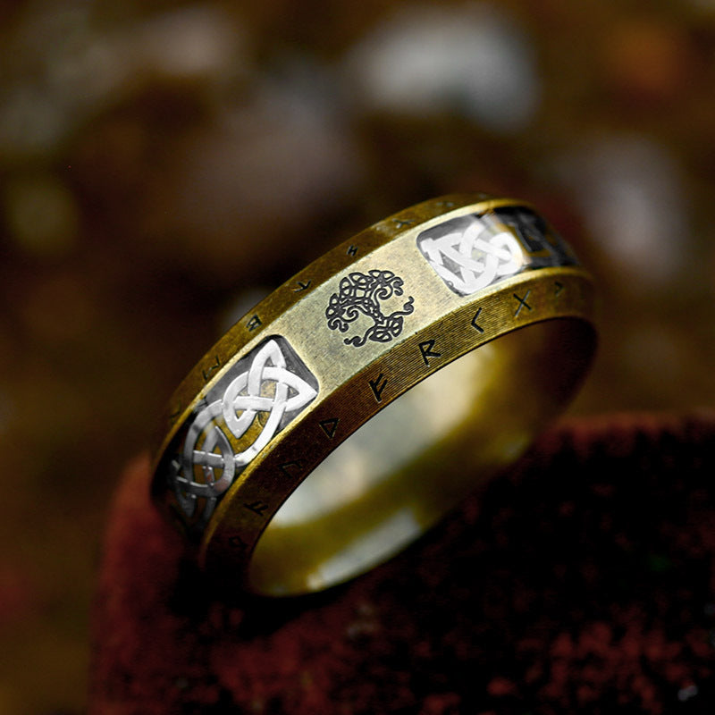 Nordic Viking Titanium Steel Ring with Retro Tree of Life Design for Men