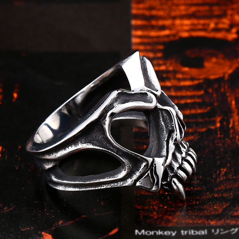 Retro Titanium Steel Skull Mask Ring for Men - Cross-Border Hand Jewelry