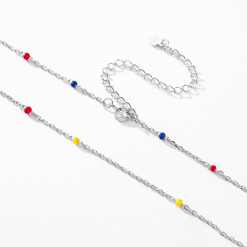 Colorful Sterling Silver Necklace for Women - Small and Elegant Rainbow Clavicle Chain - Versatile Everyday Jewelry