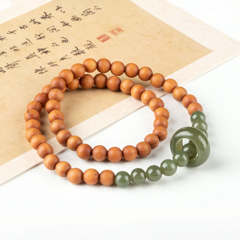 National Style Sandalwood and Hetian Jade Bracelet for Couples