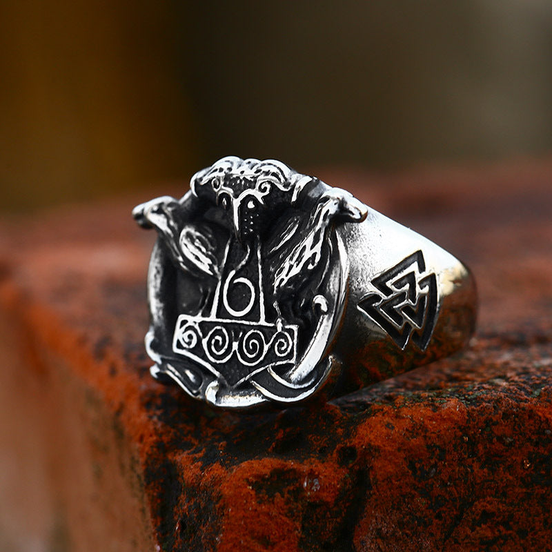 Nordic Viking Odin Raven Titanium Steel Ring for Men - Retro Stainless Steel Jewelry Wholesale