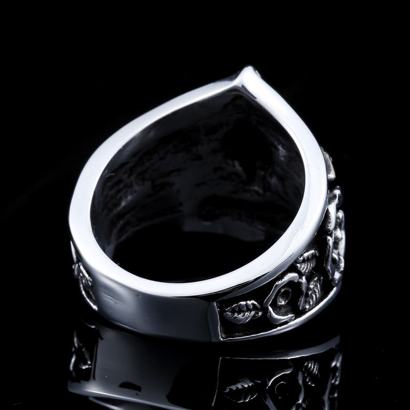 Retro Skull and Pentagram Men's Ring - Personalized Titanium Steel with Lace Detail