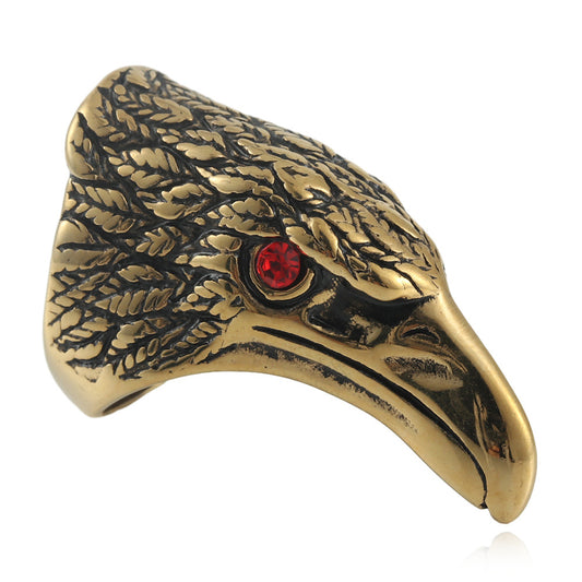 Titanium Steel Men's Eagle Head Ring - Punk Retro Animal Design for Everyday Wear