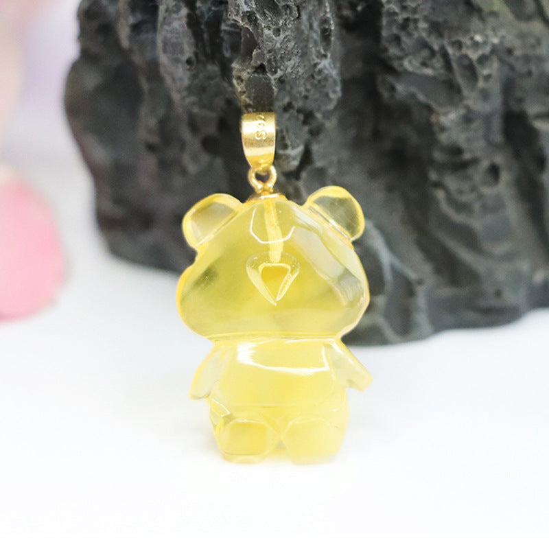 Golden Amber Bear Sterling Silver Necklace