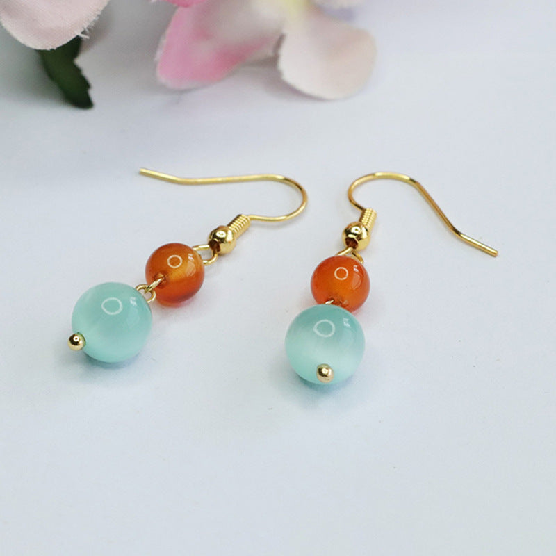 Earthy Agate Stone Earrings with Sterling Silver Hooks