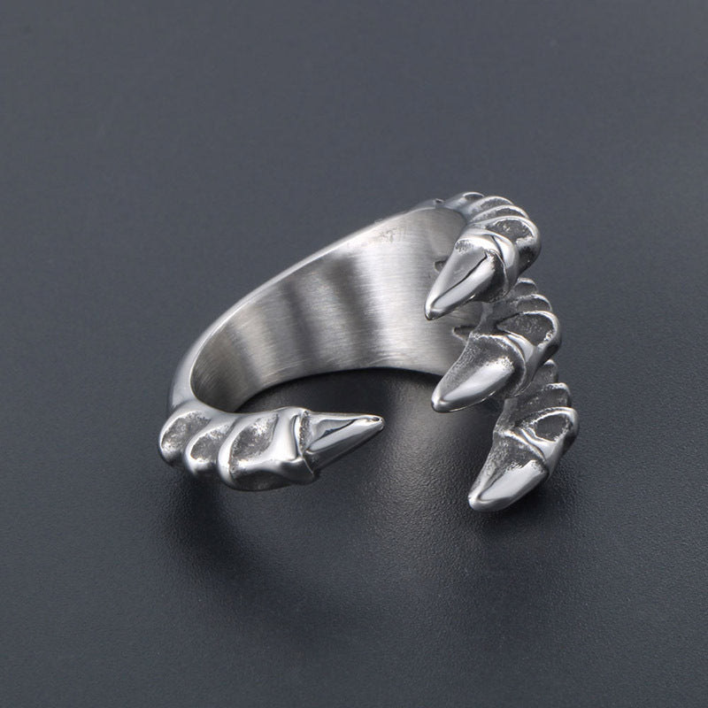 Vintage Dragon Claw Titanium Steel Men's Open Ring Size 6-13