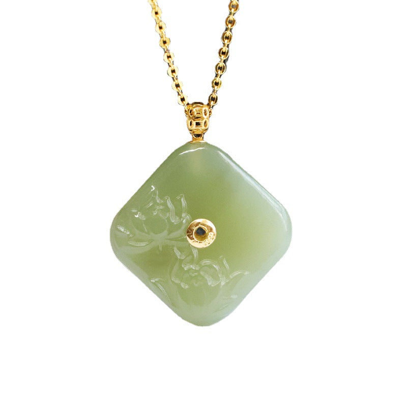 Jade Blossom Sterling Silver Necklace with Hotan Jade Pendant