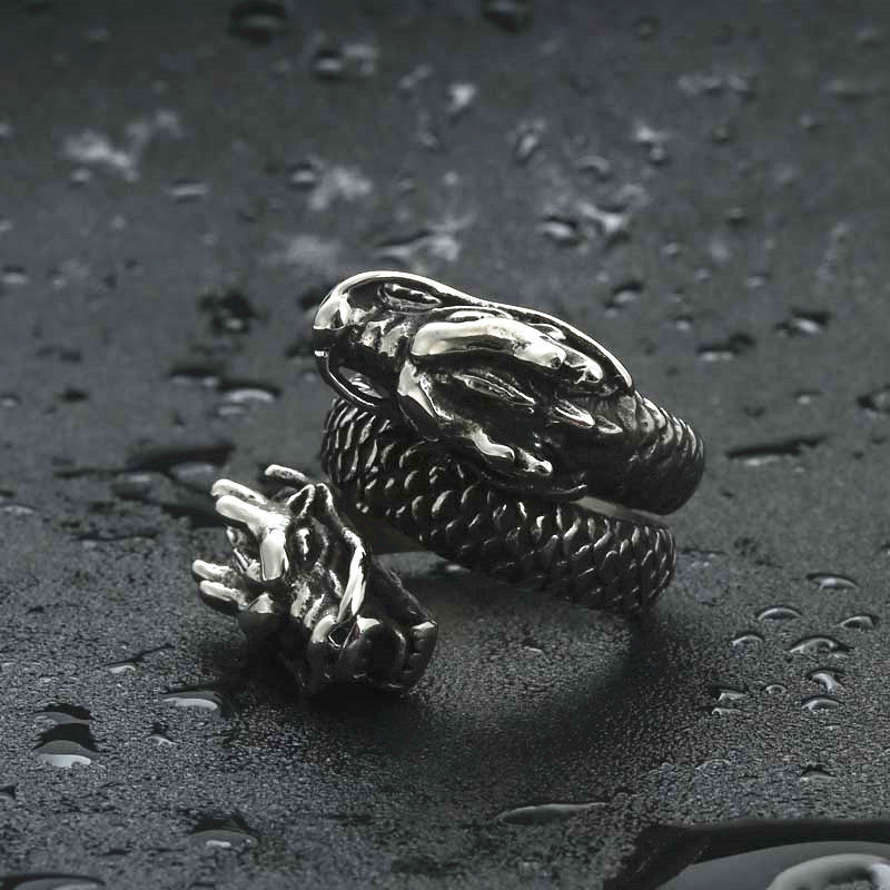 Titanium Steel Double-Headed Dragon Ring - Retro Hipster Punk Jewelry for Men