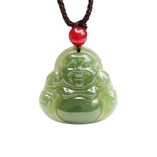 Jade Buddha Pendant with Russian Green Jade and Sterling Silver Craftsmanship