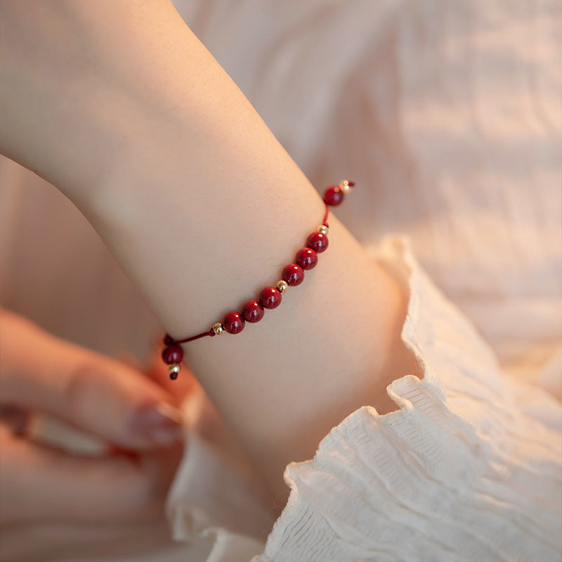 Cinnabar Lucky Gold Beads Sterling Silver and 14k Gold-Plated Bracelet with Crystal Beads