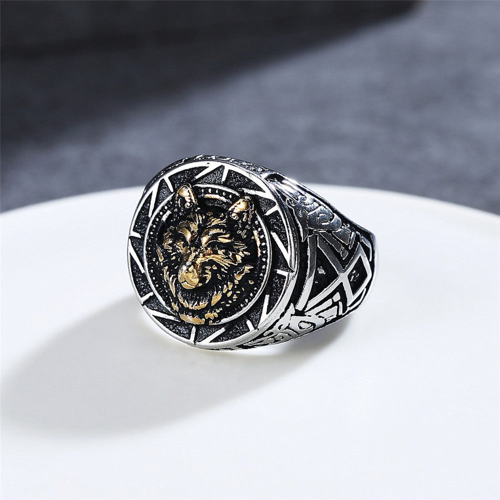 Personalized Retro Nordic Ice Wolf Titanium Steel Ring for Men