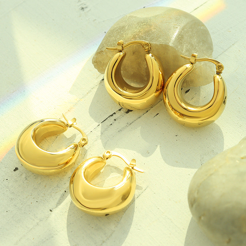 Vintage Geometric U-Shaped Earrings in Titanium Steel with Gold-Plated Buckle