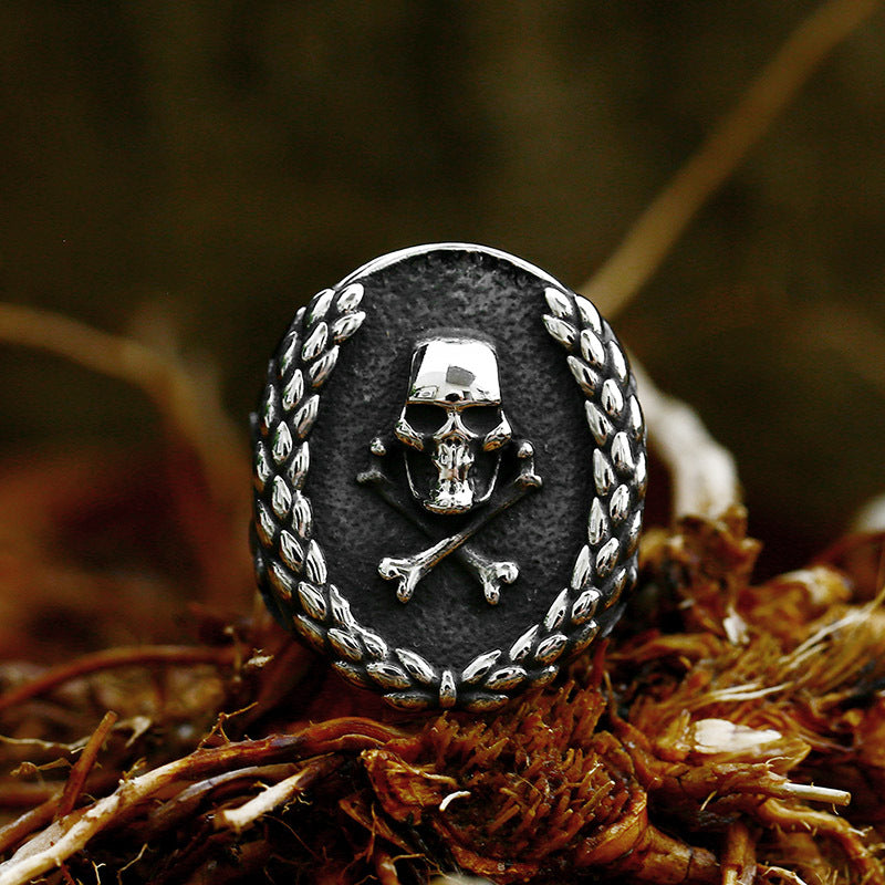 Wholesale Retro U-Shaped Titanium Steel Skull Ring for Men - European and American Style