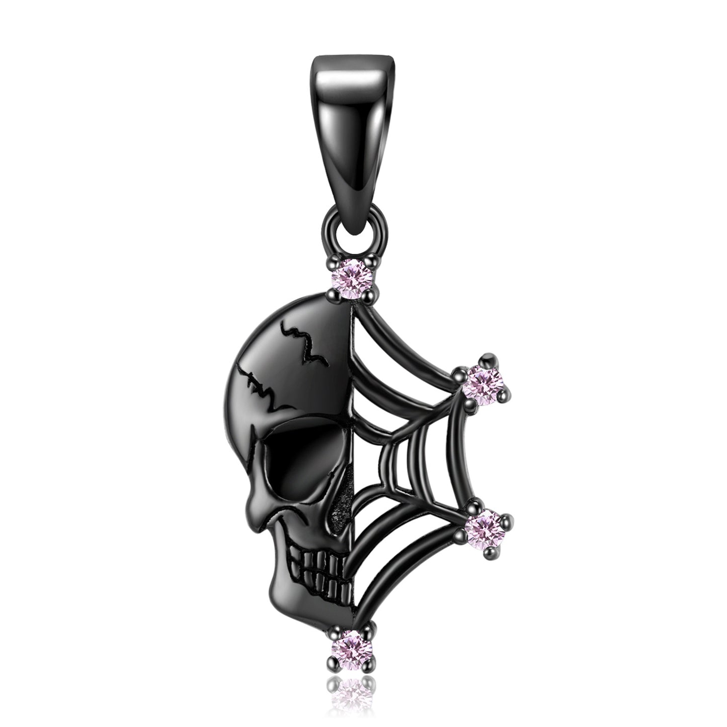 Halloween Half Skull Spider Web Zircon Silver Necklace