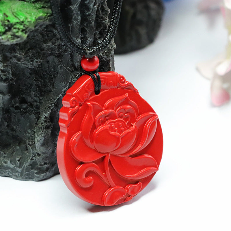 Red Sand Lotus Cinnabar Sterling Silver Pendant