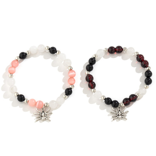 National Style Agate Beaded Bracelet Set with Halloween Spider Pendant for Women