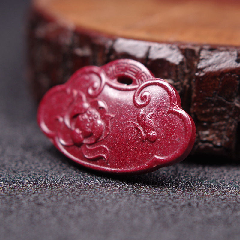 Vermilion Fortune Cinnabar Silver Lock Pendant