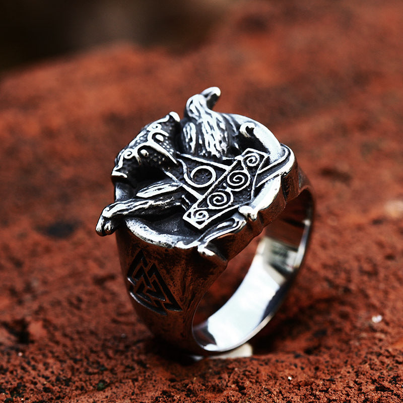 Nordic Viking Odin Raven Titanium Steel Ring for Men - Retro Stainless Steel Jewelry Wholesale