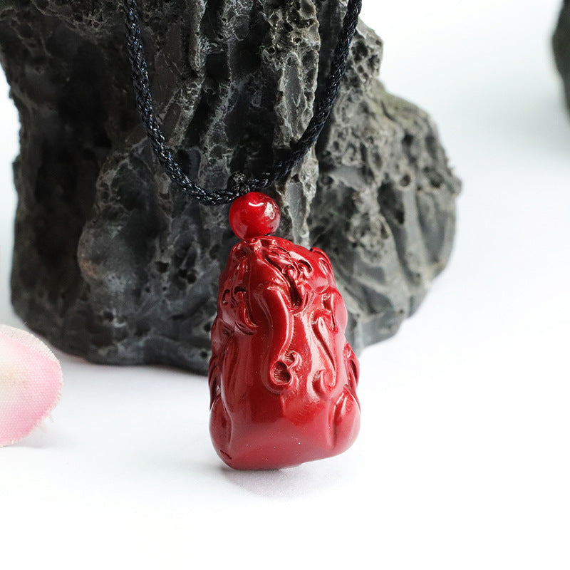 Cinnabar Sterling Silver Pixiu Pendant