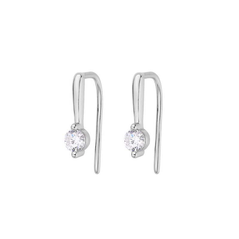 Round Zircon Silver Hook Earrings