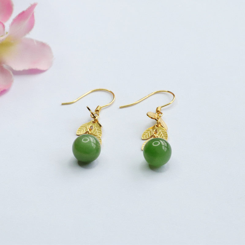 Golden Leaf Jade Hook Earrings