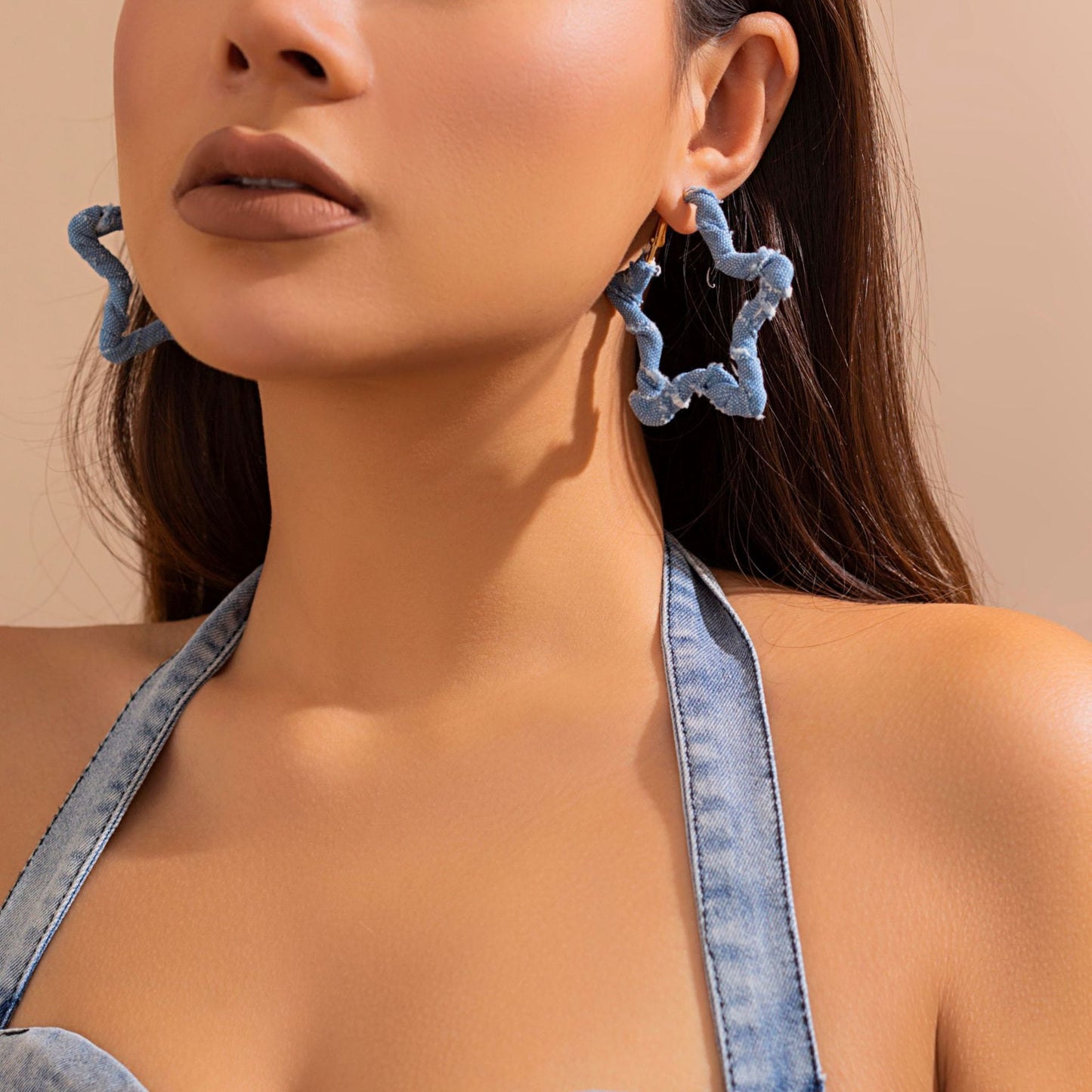 Circular Denim Print Earrings for Stylish Women