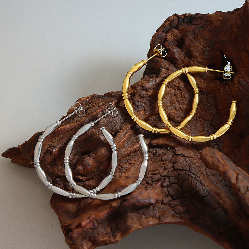 Fashionable C-Shaped Gold-Plated Earrings by Planderful - Wholesale Titanium Steel Jewelry