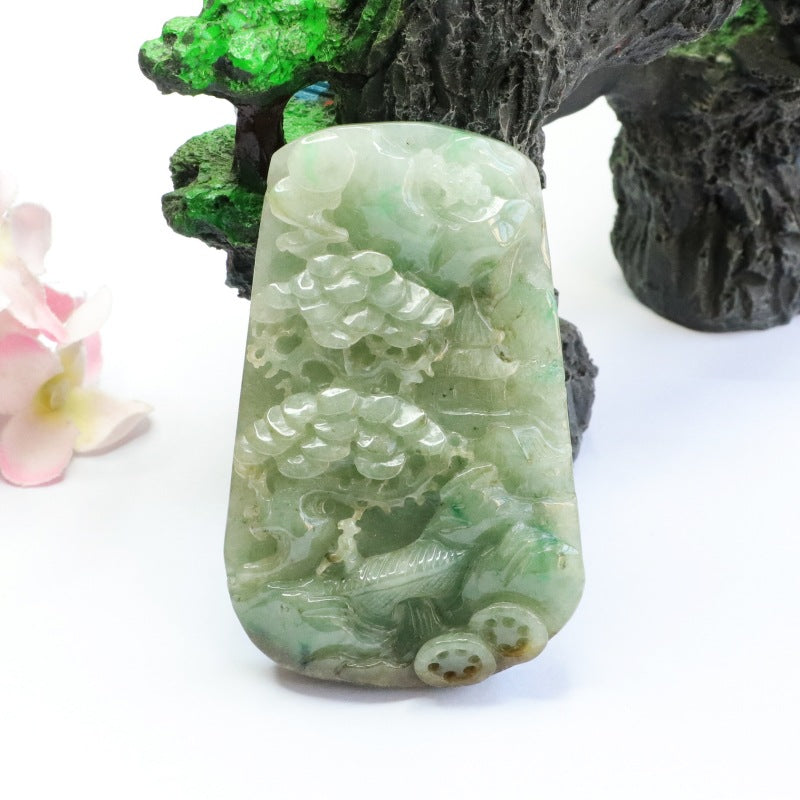 Golden Green Jade Landscape Pendant - Fortune's Favor