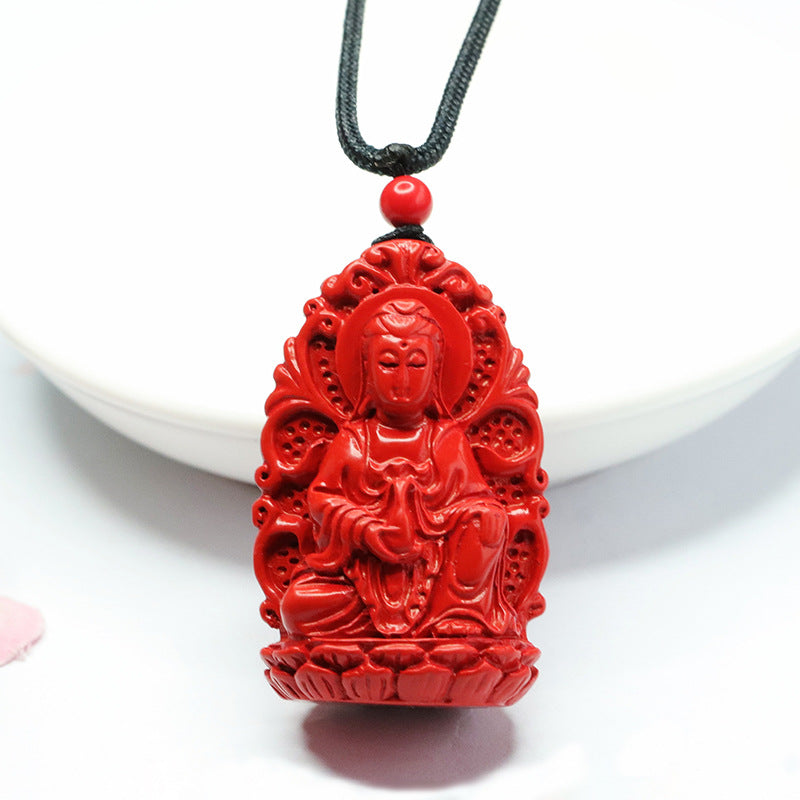 Sterling Silver Cinnabar Guanyin Buddha Pendant