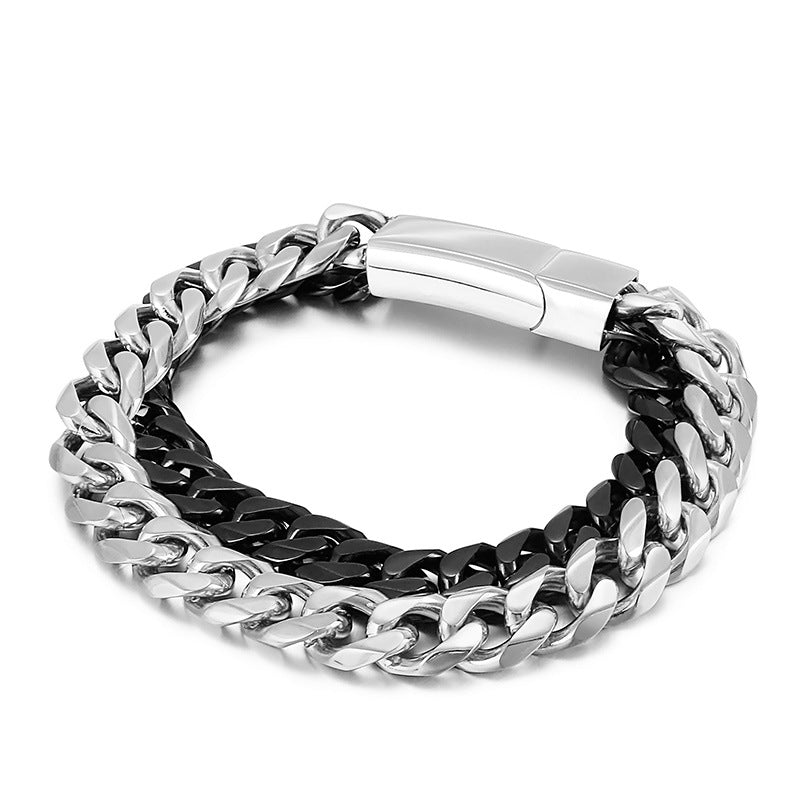 Everyday Genie Titanium Steel Double-Layer Cuban Chain Bracelet for Men