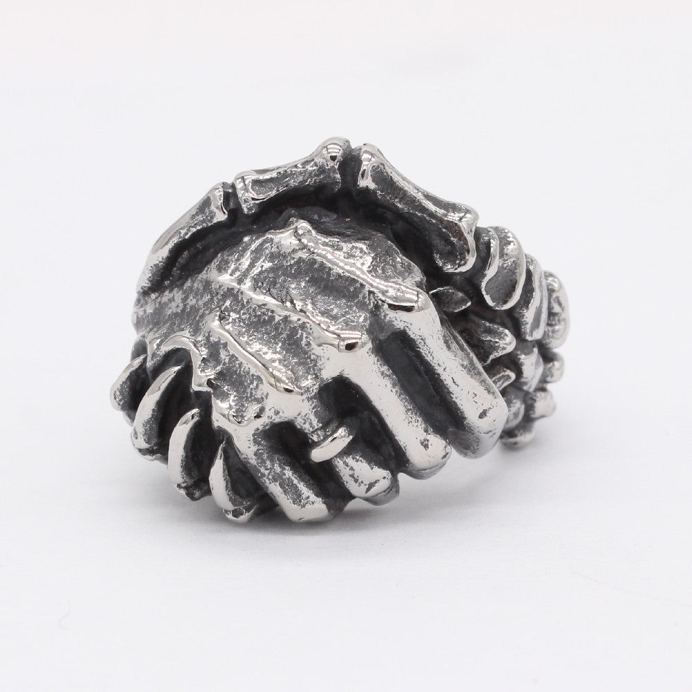 European and American Personalized Vintage Handshake Ring for Men, Titanium Steel Jewelry