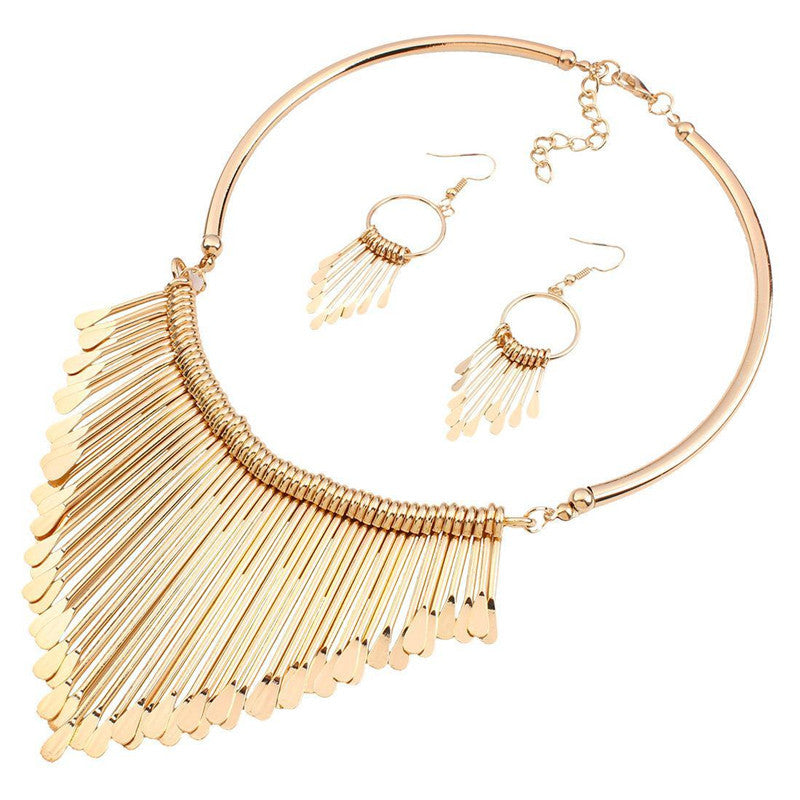 Metal Tassel Necklace and Earrings Set from Savanna Rhythms Collection