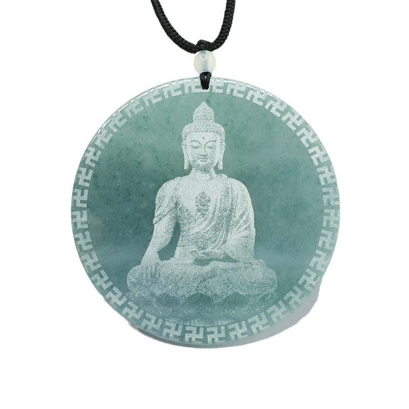 Jade Buddha Carved Pendant in Sterling Silver from the Fortune's Favor Collection