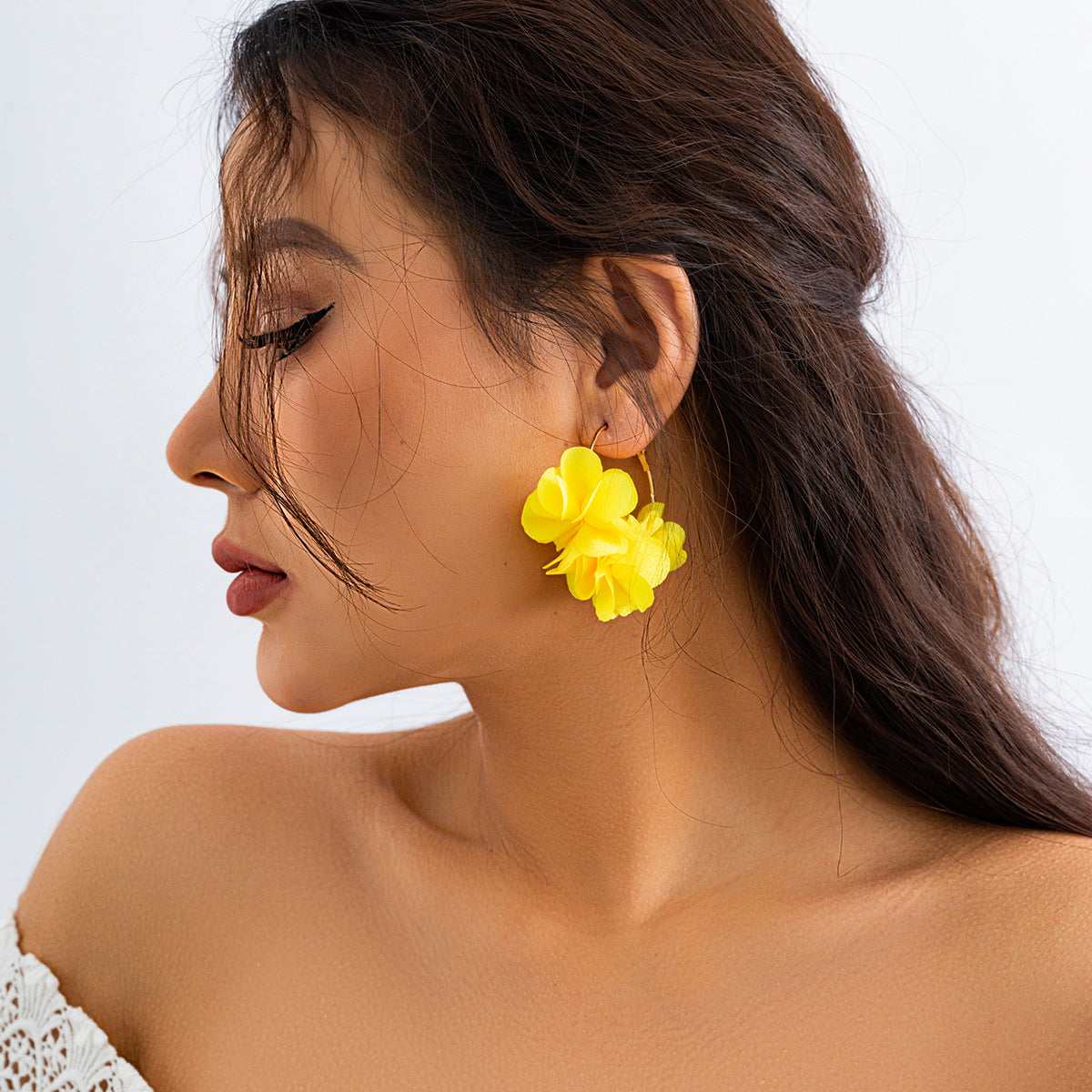 European and American Cross-Border Floral Fabric Tassel Earrings