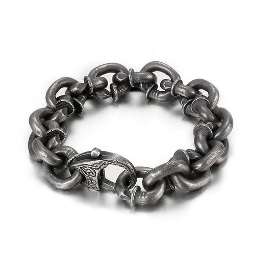 Trendy Men's Stainless Steel Nail Bracelet - Retro European and American Jewelry Collection