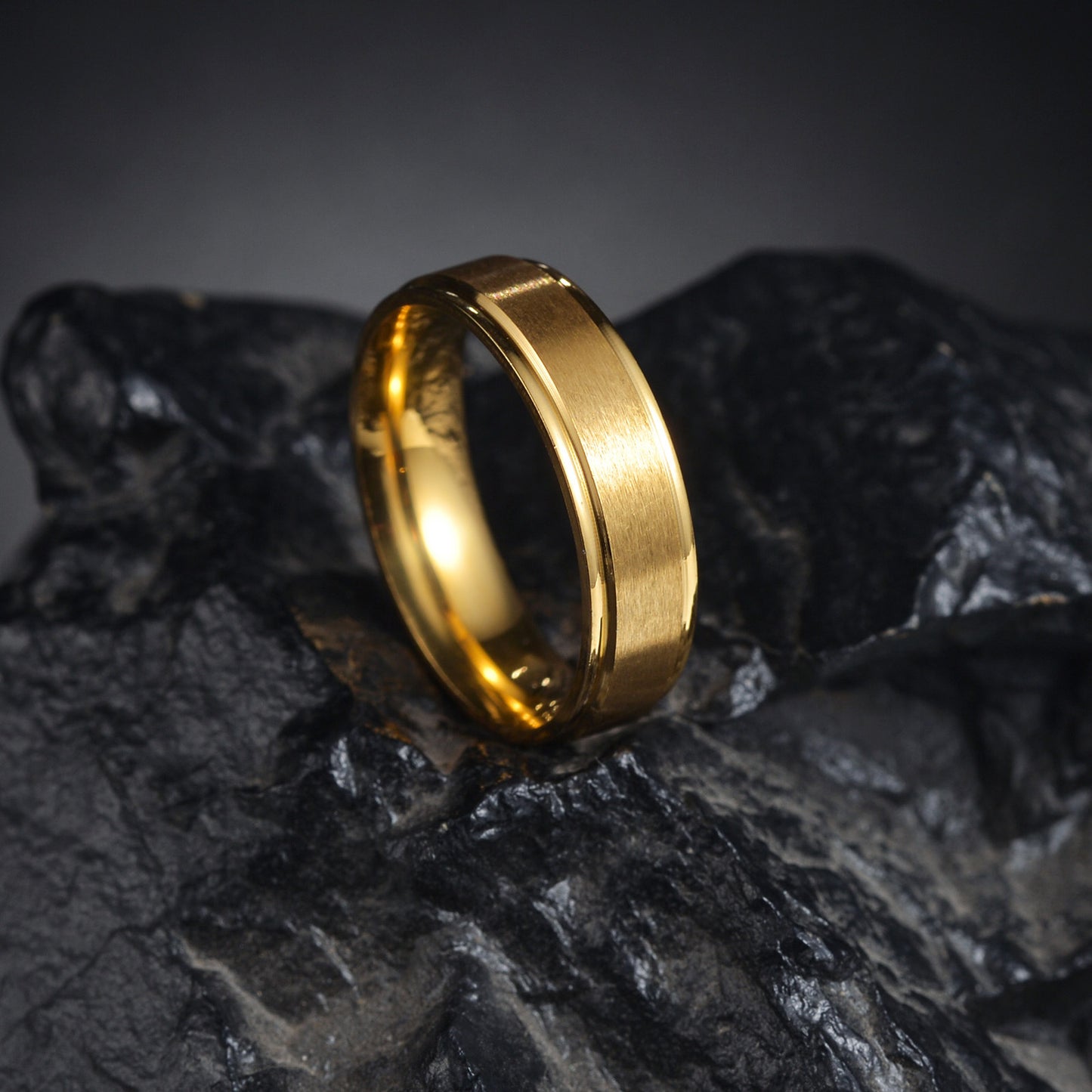 Titanium Steel Matte Ring for Men - 6mm Wide Step Sand Surface Electroplated to Resist Fading