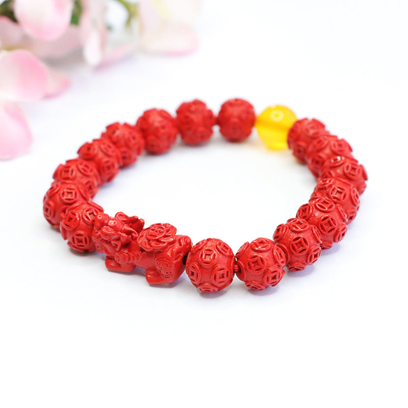 Red Sand Pixiu Copper Coin Bracelet