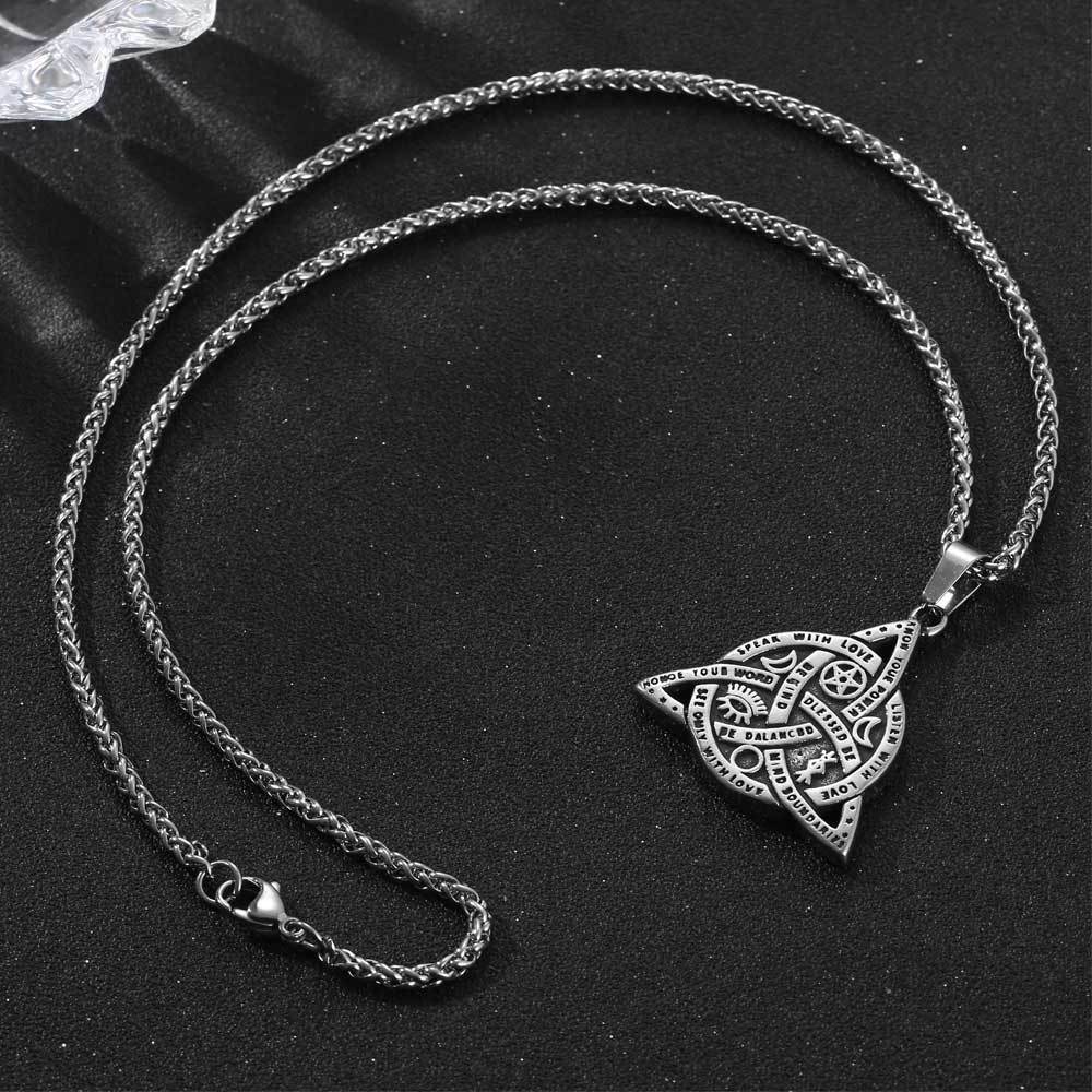 Titanium Steel Yama Triangle Sun, Moon & Stars Men’s Retro Pendant Necklace