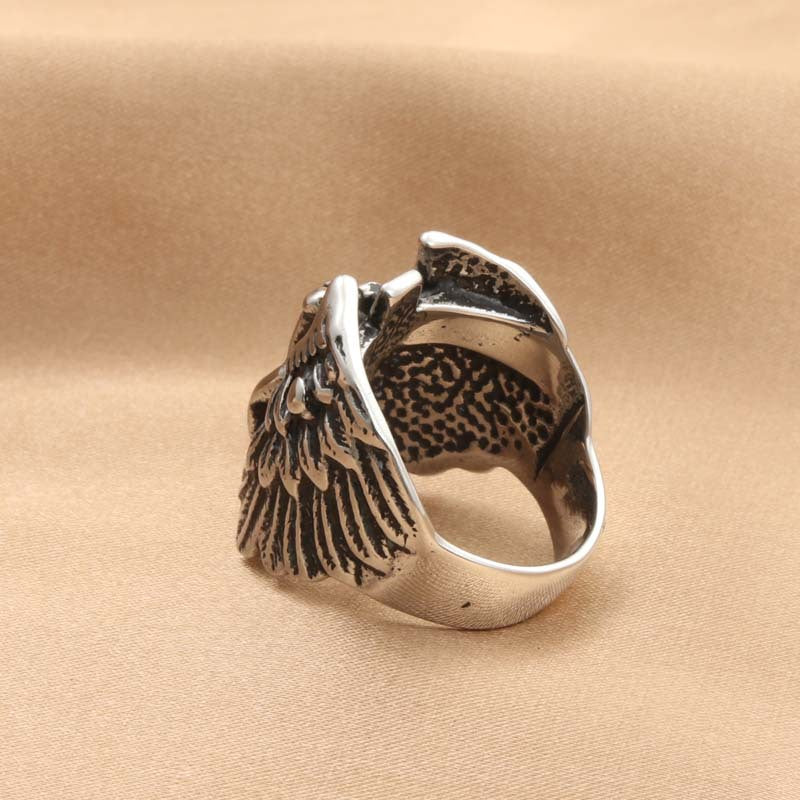 Titanium Steel Angel Wing Ring - Retro Men's Accessory for Timeless Style